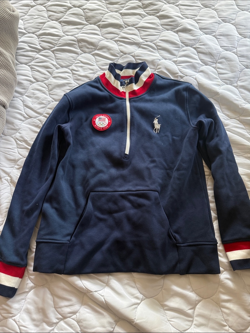 Polo by Ralph Lauren Olympic Navy Half-Zip Sweatshirt with Red & White Trim